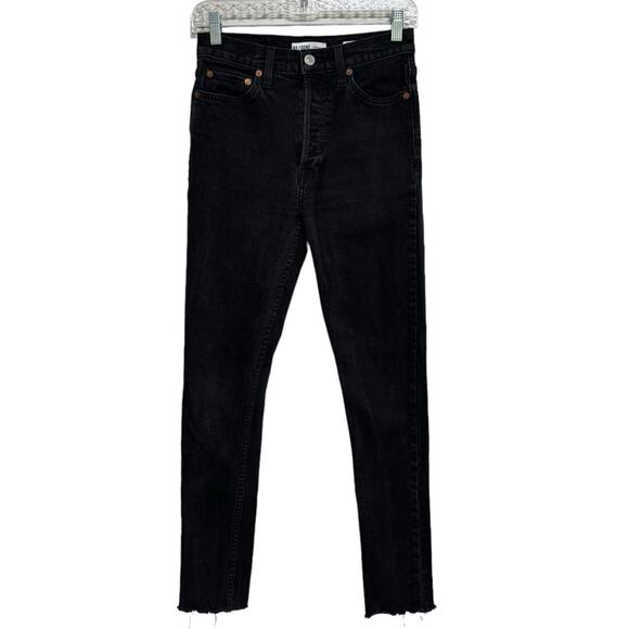 Re/Done Originals High Rise Ankle Crop Jeans in Faded Black - Size 26 - Picture 2 of 7